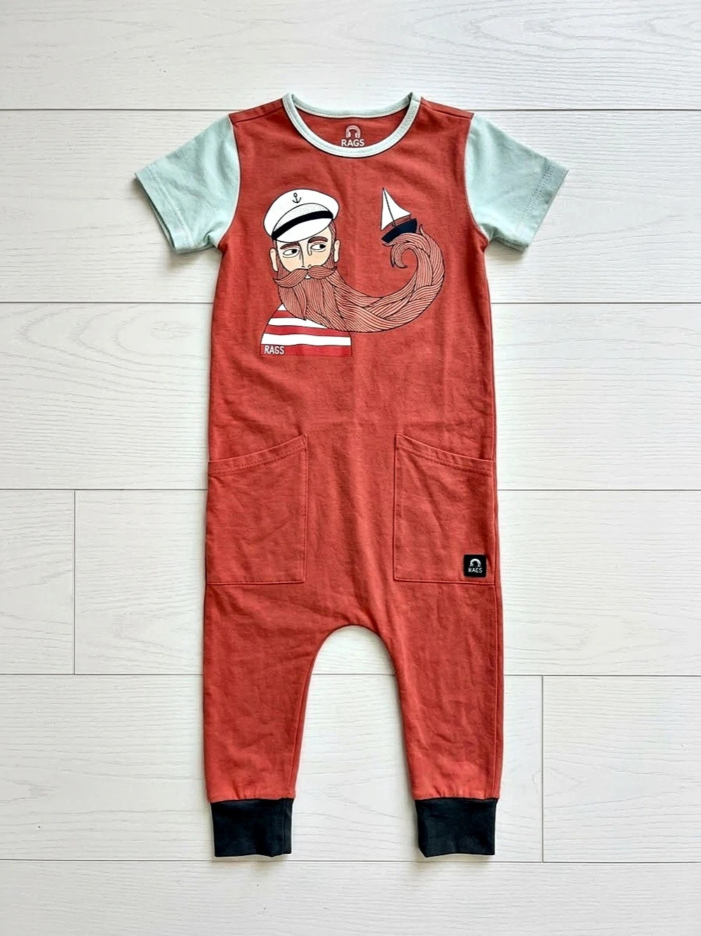 RAGS Sailor Beard Short Sleeve Romper Red & Blue 2T